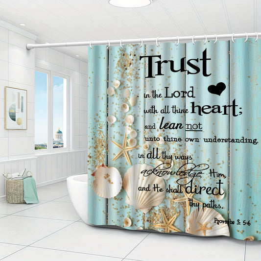 Trust In The Lord (seashells) Christian Shower Curtain Curtain With Hooks claimedbygoddesigns