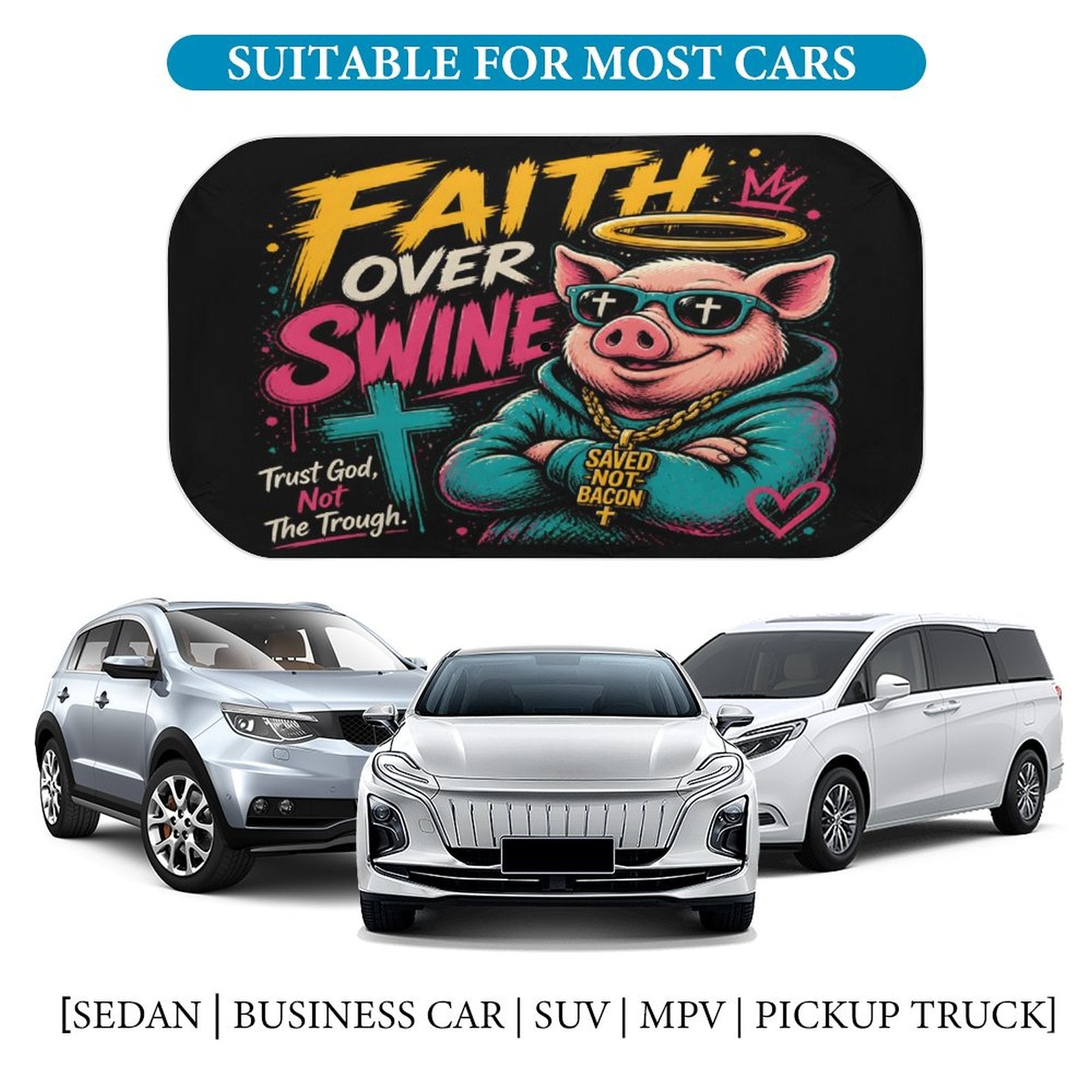 Faith Over Swine Christian Car Sunshade Umbrella - ClaimedbyGodDesigns