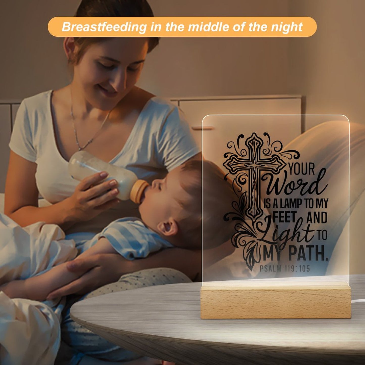 Your Word Is A Lamp To My Feet And Light To My Path Christian Acrylic Night Light with Wooden Base Christian Gift Idea