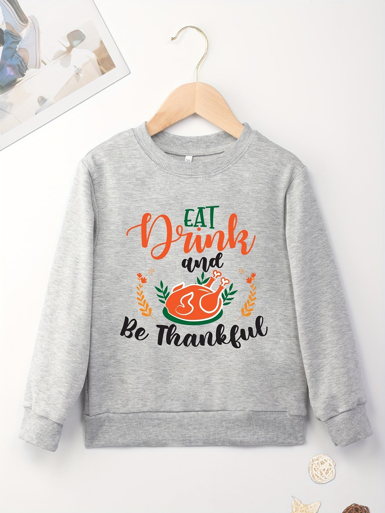 Eat Drink & Be Thankful (thanksgiving themed) Youth Christian Pullover Sweatshirt claimedbygoddesigns