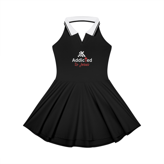 Addicted To Jesus Women’s Christian Collared Halter A‑Line Tennis Dress
