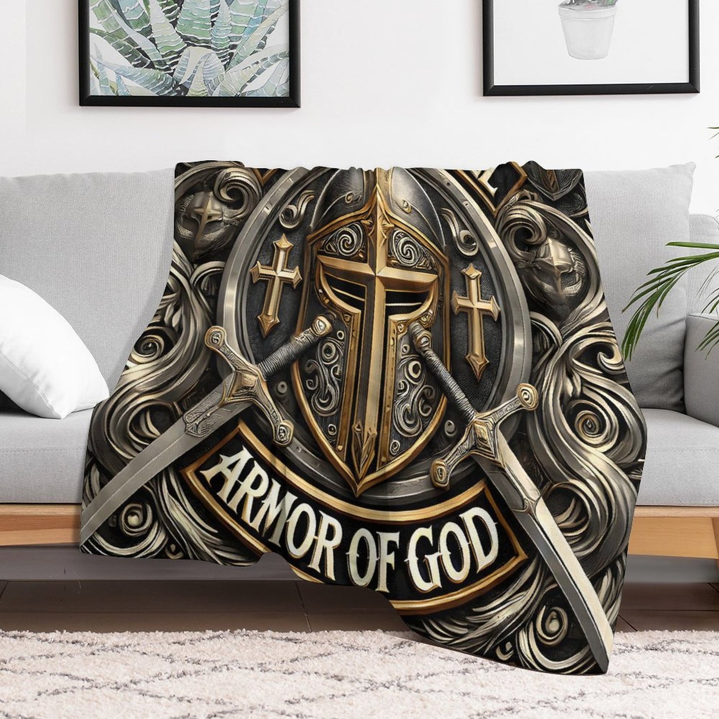 Put On The Full Armor Of God Christian Flannel Throw Blanket