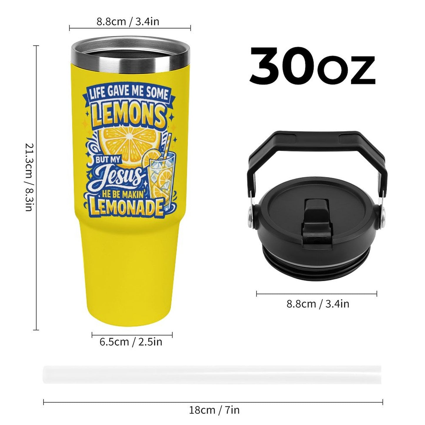 Life Gave Me Some Lemons 30oz Christian Tumbler with Handle - ClaimedbyGodDesigns