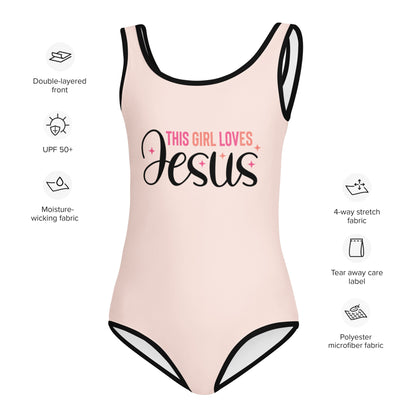This Girl Loves Him Christian Kids Swimsuit - ClaimedbyGodDesigns