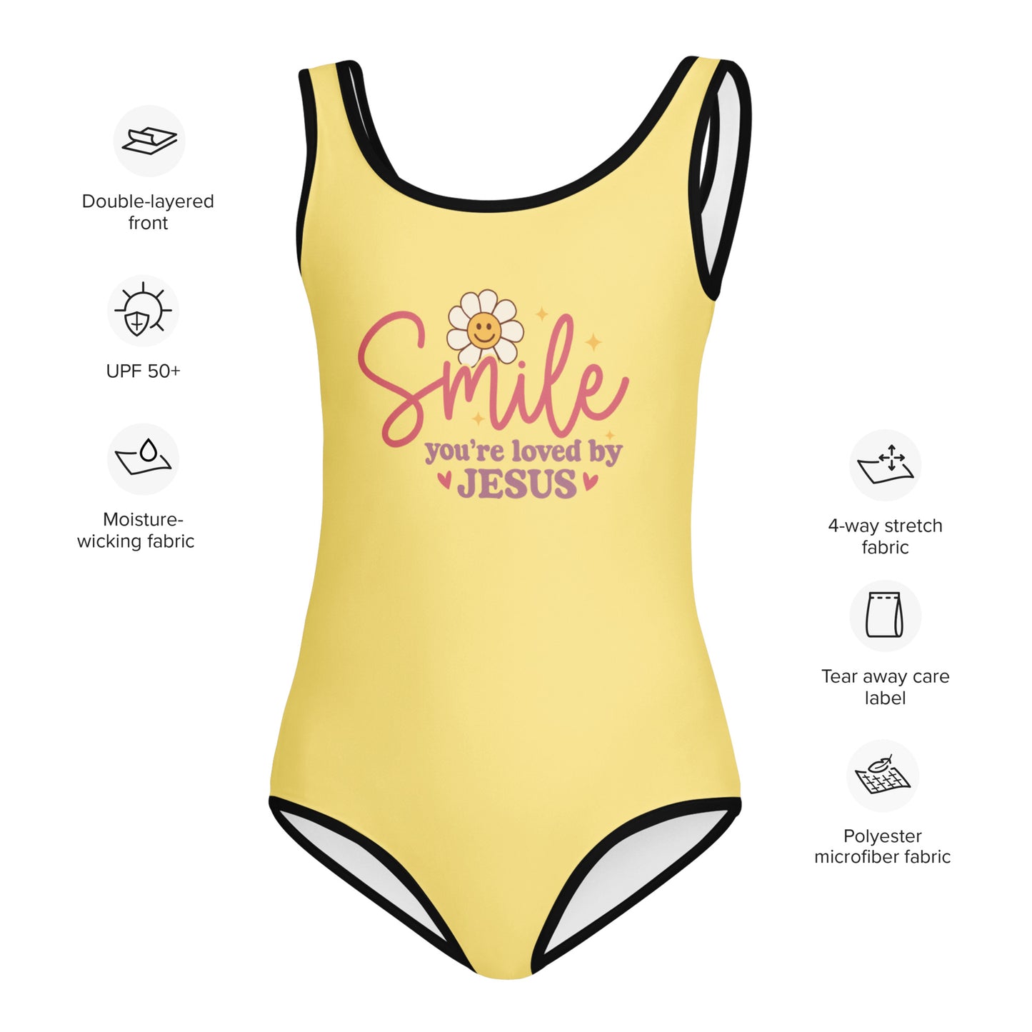 Smile You're Loved By Him Christian Kids Swimsuit - ClaimedbyGodDesigns