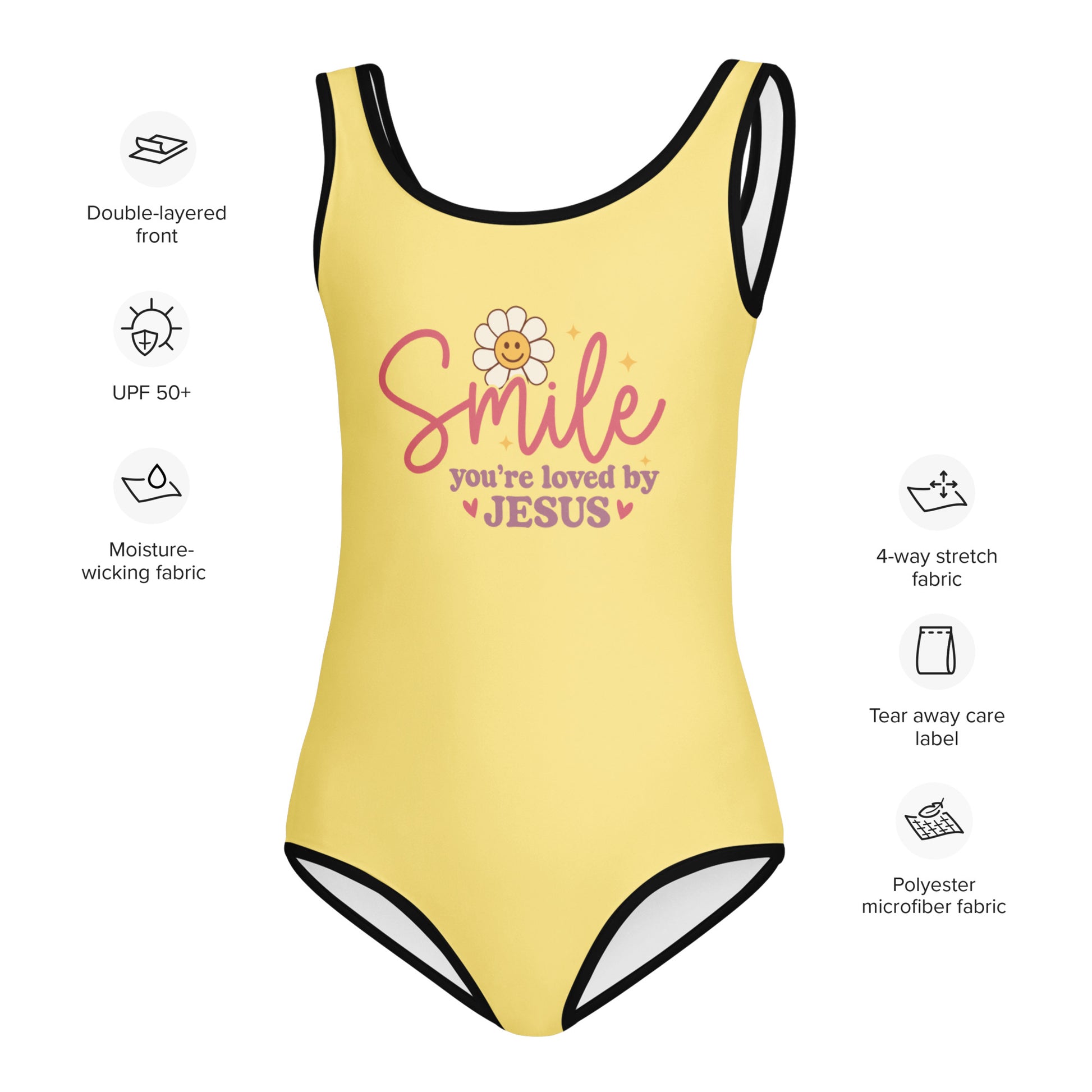 Smile You're Loved By Him Christian Kids Swimsuit - ClaimedbyGodDesigns