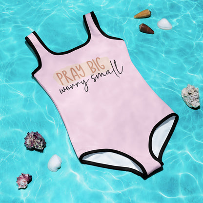 Pray Big Worry Small Christian Kids Swimsuit - ClaimedbyGodDesigns