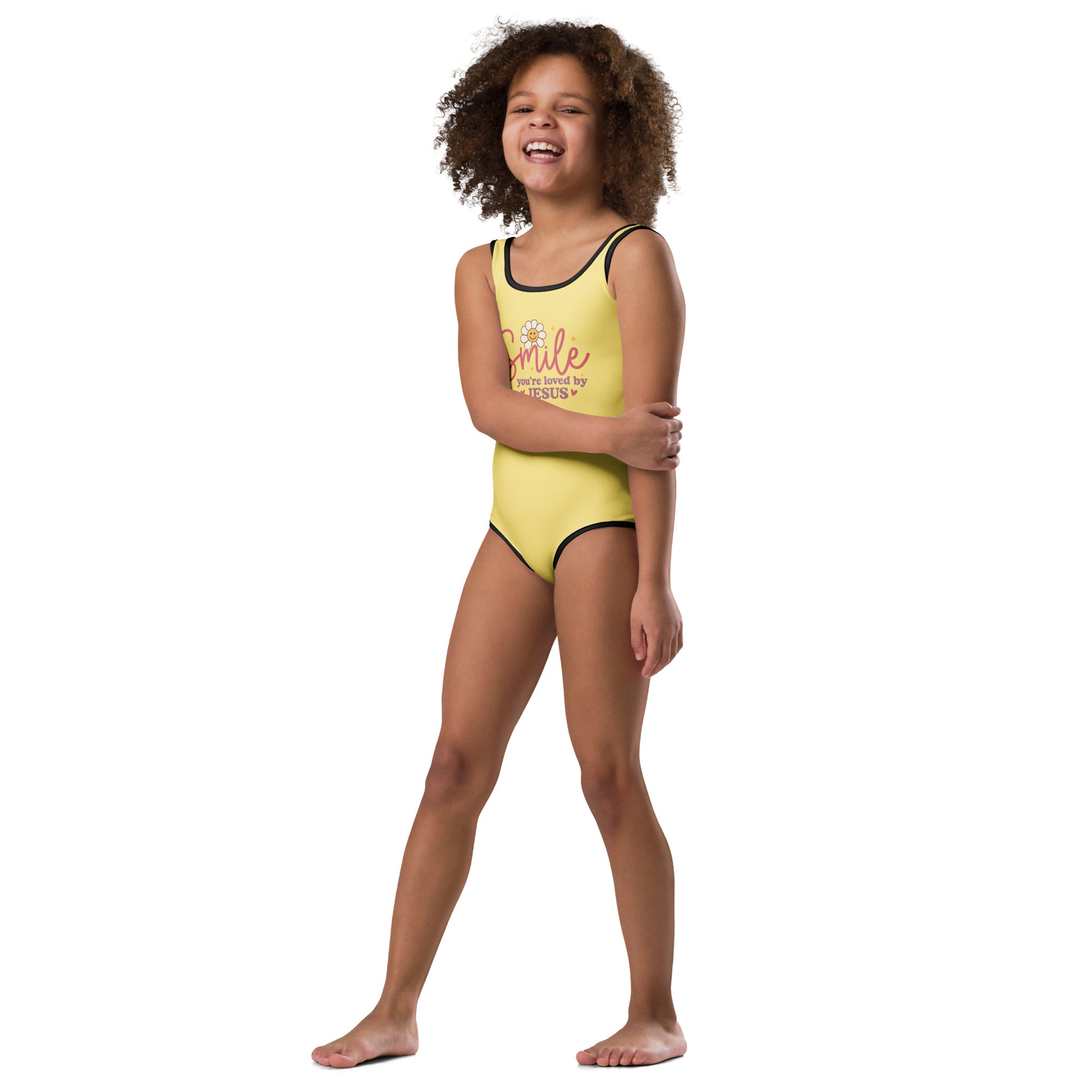 Smile You're Loved By Him Christian Kids Swimsuit - ClaimedbyGodDesigns