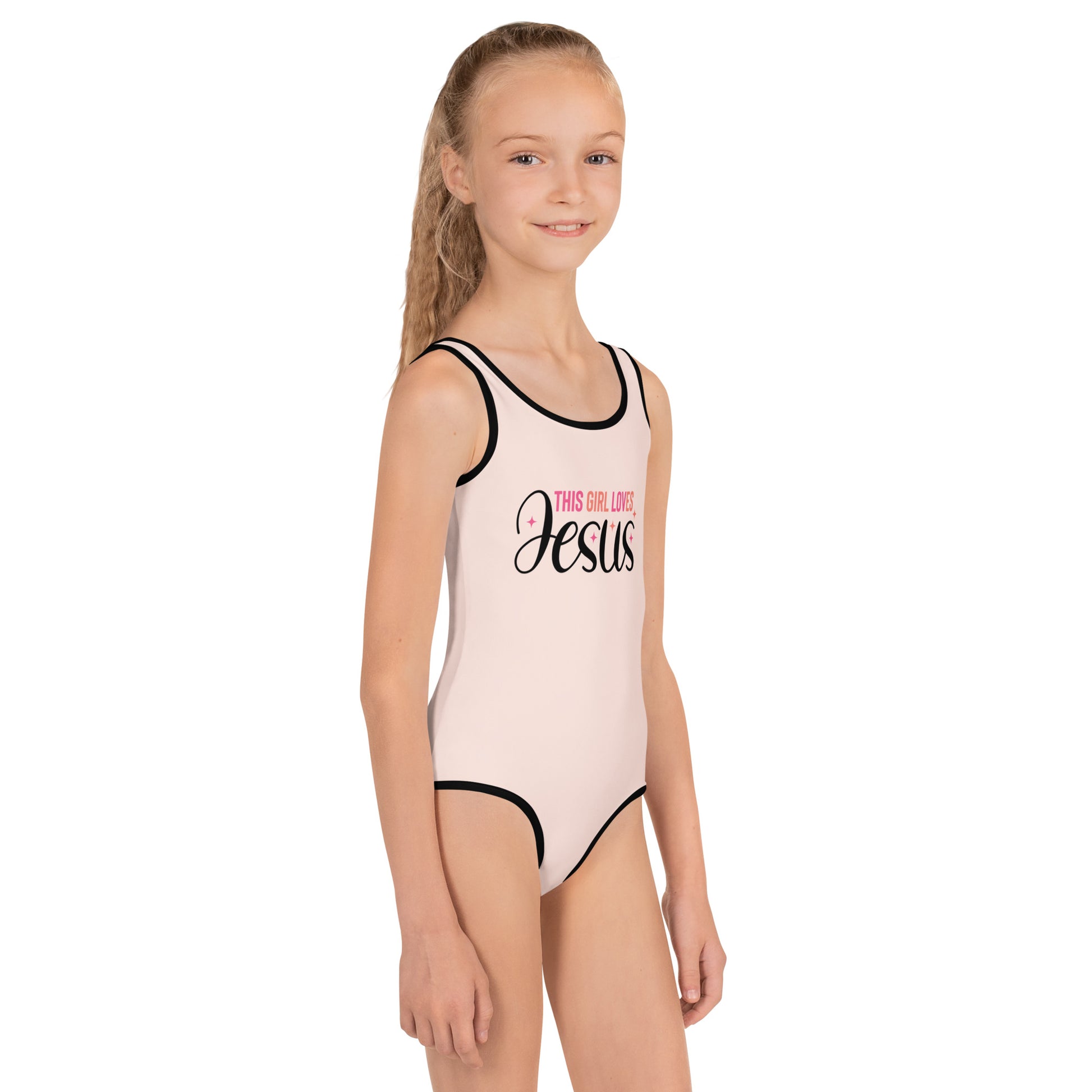 This Girl Loves Him Christian Kids Swimsuit - ClaimedbyGodDesigns
