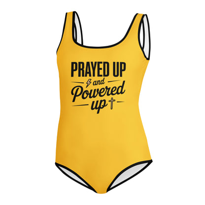 Prayed Up And Powered Up Youth Christian Swimsuit - ClaimedbyGodDesigns