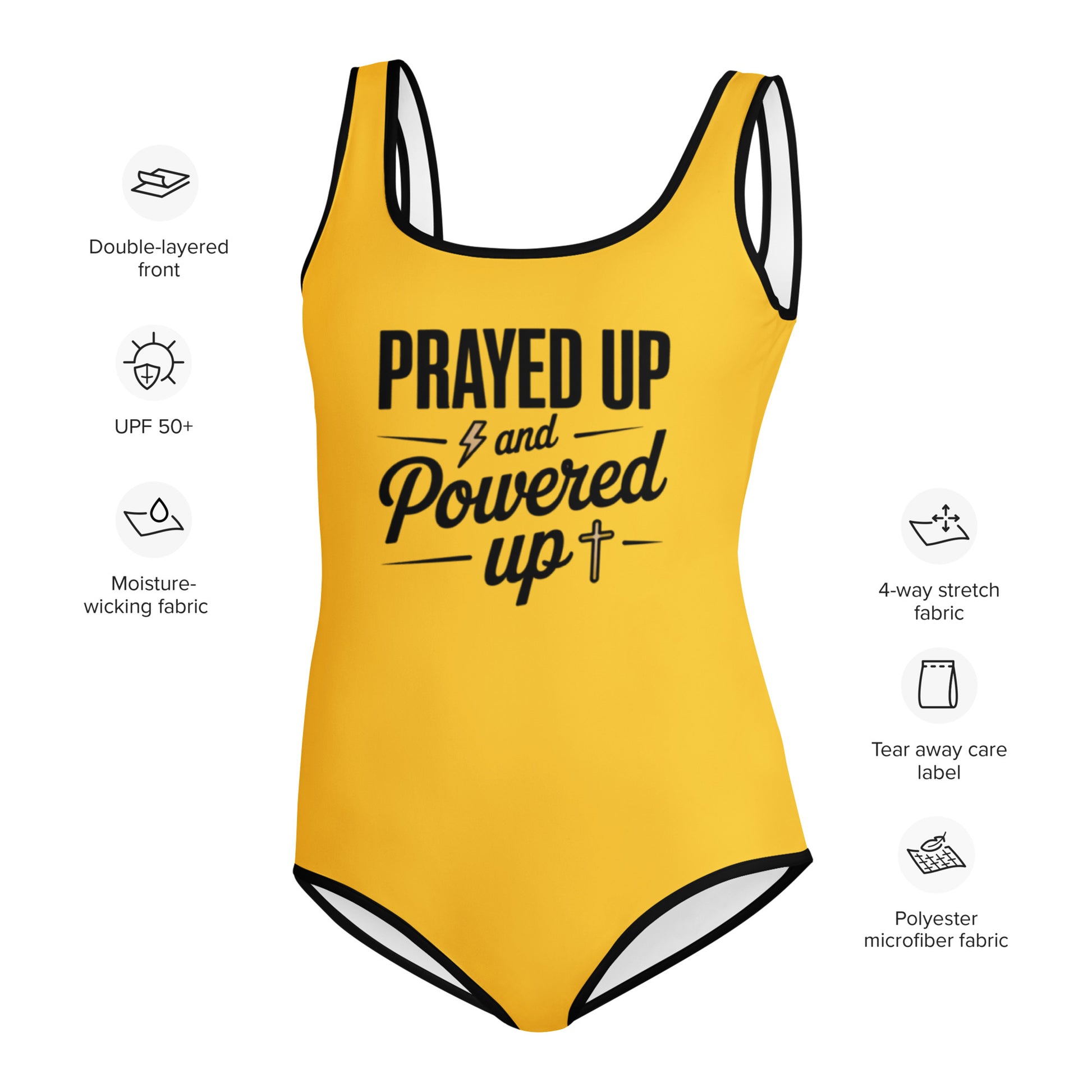 Prayed Up And Powered Up Youth Christian Swimsuit - ClaimedbyGodDesigns