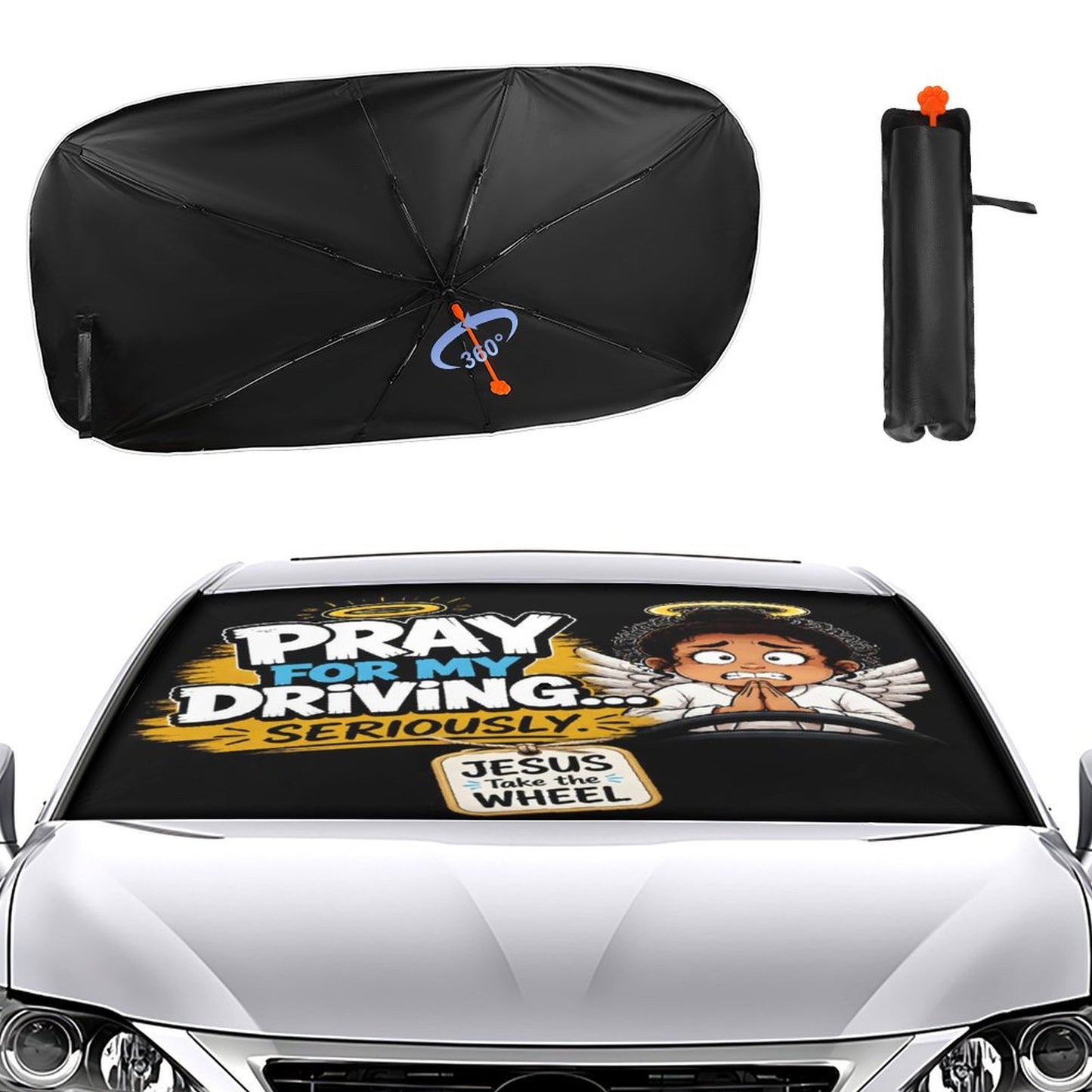 Pray for My Driving… Seriously Christian Car Sunshade Umbrella - ClaimedbyGodDesigns