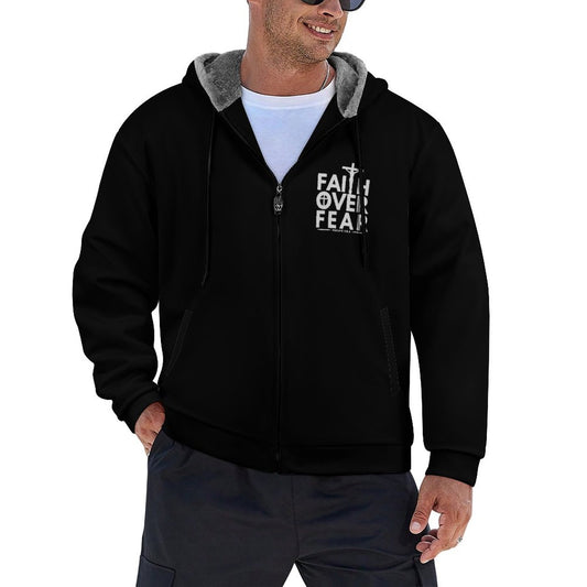 Faith Over Fear Full Zip up Pullover Hooded Sweatshirt with Plush Lining