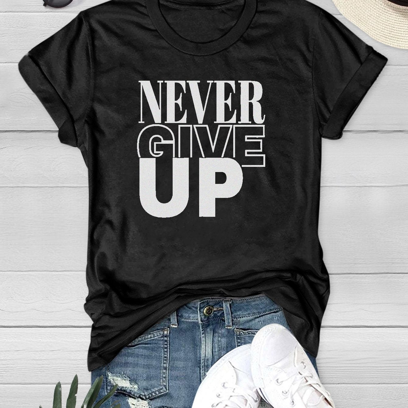 Never Give Up Women's Christian T-Shirt claimedbygoddesigns