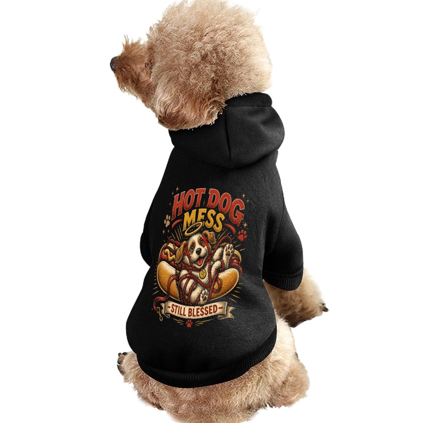 Hot Dog Mess Still Blessed Christian Pet Hooded Pullover Sweatshirt Dog Hoodie Warm, Soft & Breathable - ClaimedbyGodDesigns
