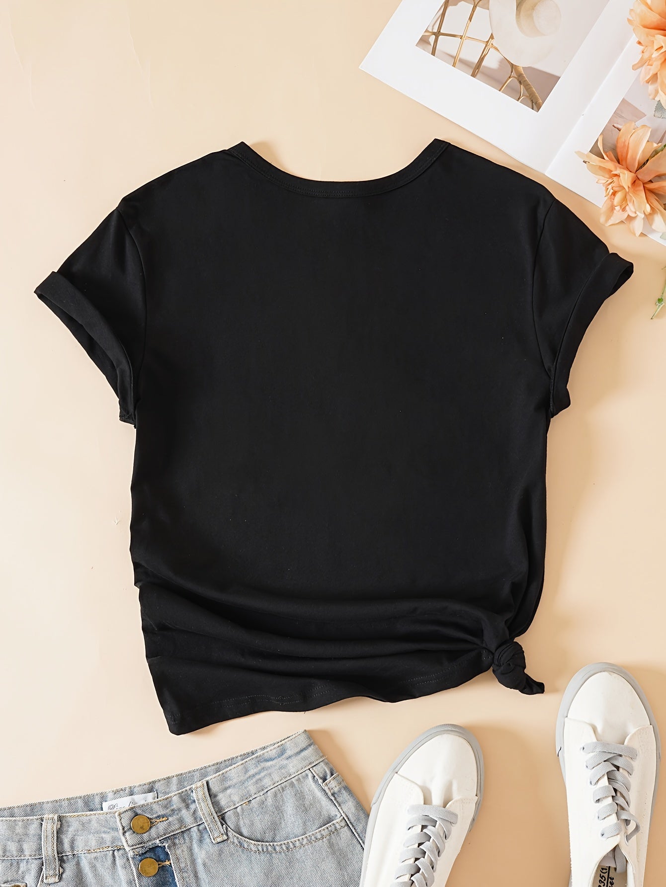 Plus Size Letter Print T-Shirt, Casual Short Sleeve Top For Spring & Summer, Women's Plus Size Clothing claimedbygoddesigns