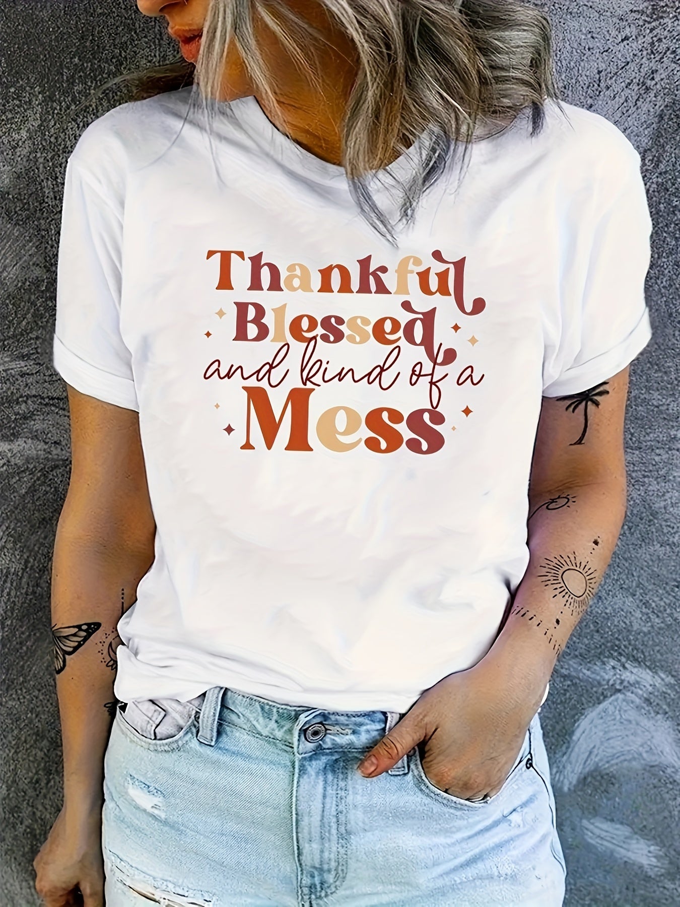 Thankful Blessed And Kind Of A Mess Women's Christian T-shirt claimedbygoddesigns