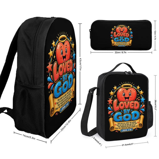 Loved By God Christian 3 PCS Bag Set (Backpack, Lunch Bag and Pencil Case) - ClaimedbyGodDesigns
