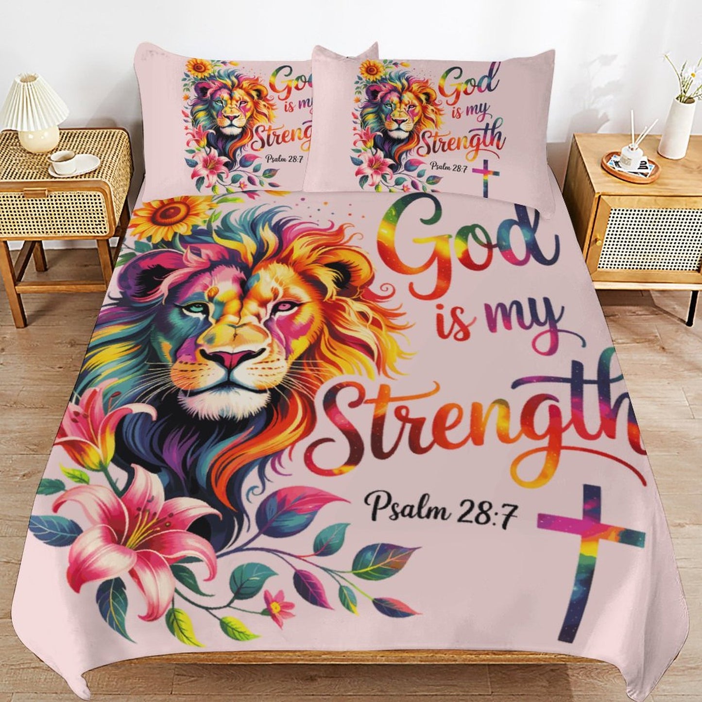 He Is My Strength 3 - PieceChristian Comforter Bedding Set - Queen - ClaimedbyGodDesigns