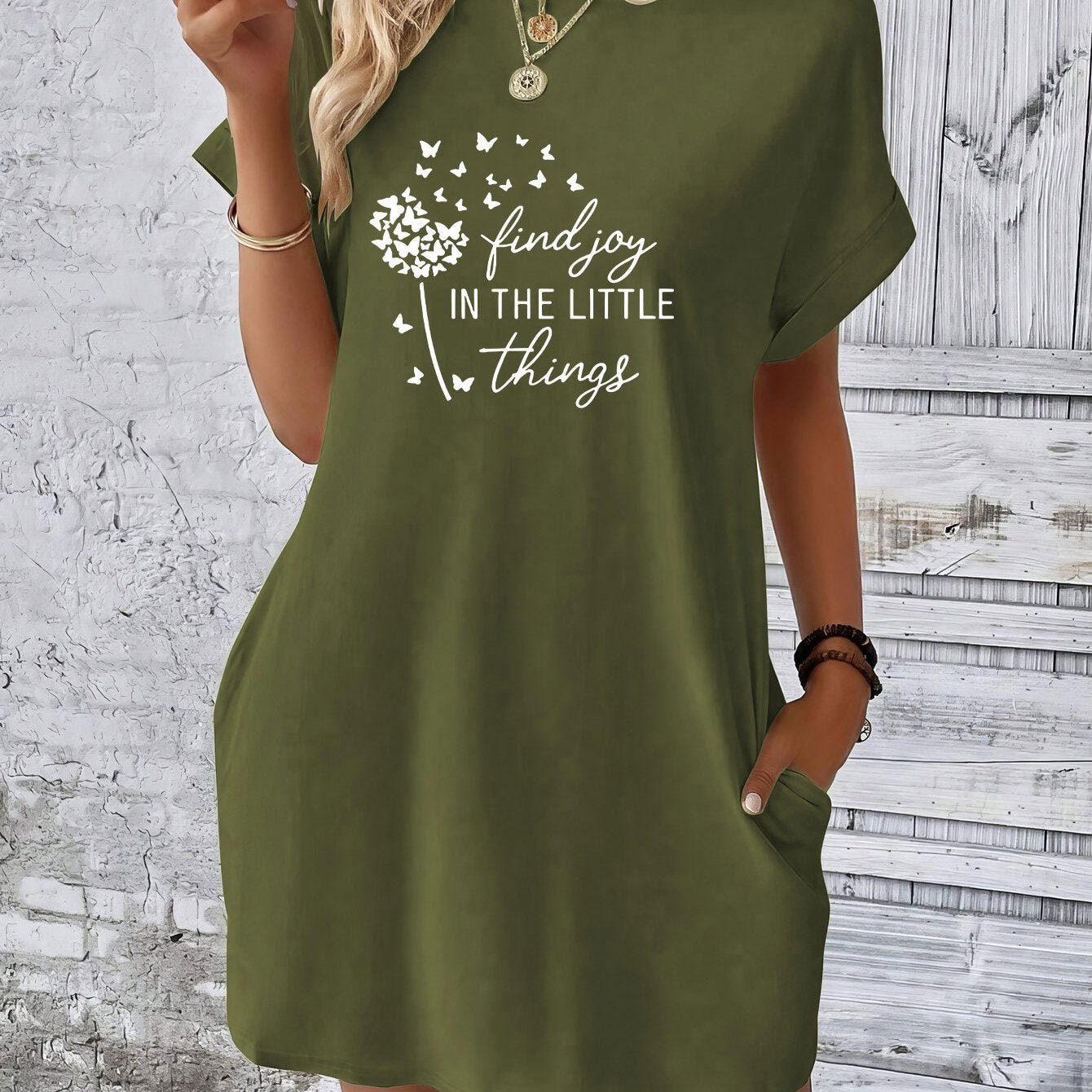 Find Joy In The Little Things Women's Christian T-shirt Casual Dresses claimedbygoddesigns
