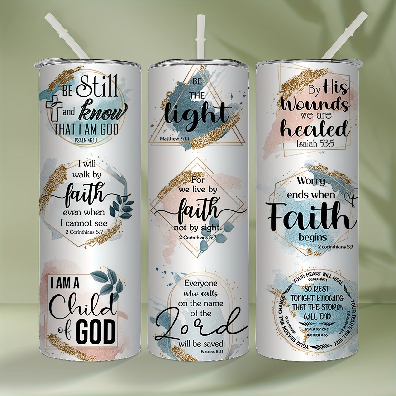 I Am A Child Of God/Faith Christian Insulated Stainless Steel Tumbler With Lid And Straw, 20oz claimedbygoddesigns