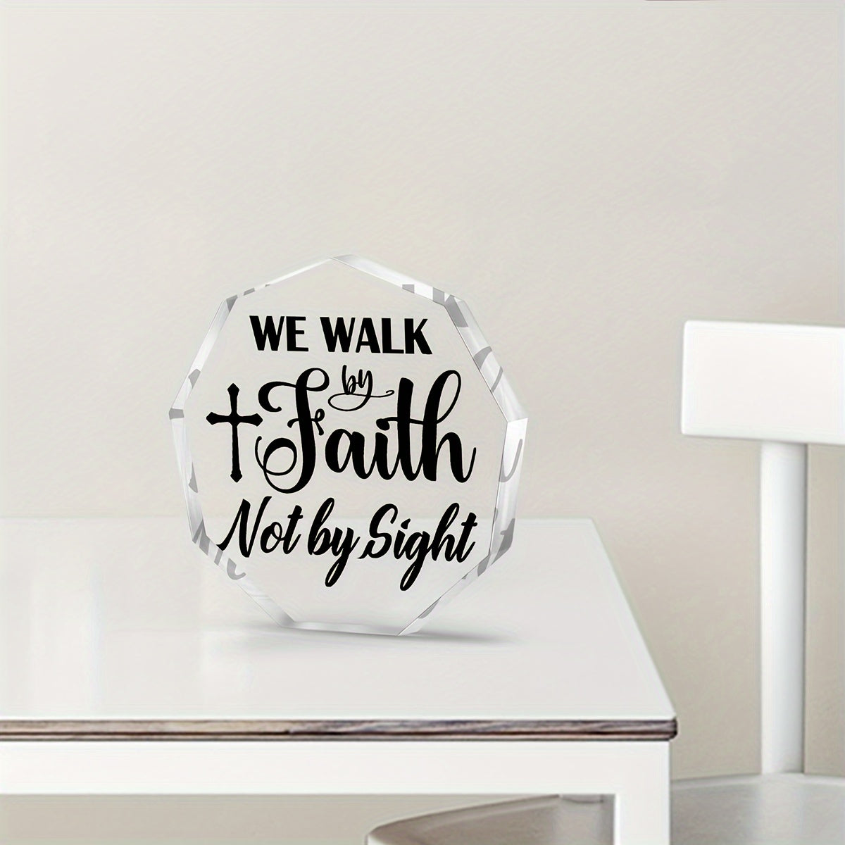 We Walk By Faith Not By Sight Acrylic Glass Ornament Christian Gift Idea claimedbygoddesigns