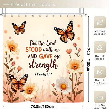 But The Lord Stood With Me And Gave Me Strength Christian Waterproof Shower Curtain