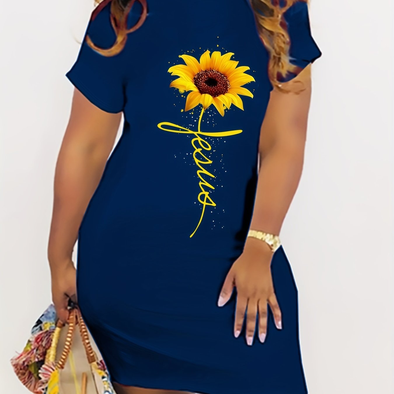 Jesus (sunflower) Plus Size Women's Christian Casual Dress claimedbygoddesigns