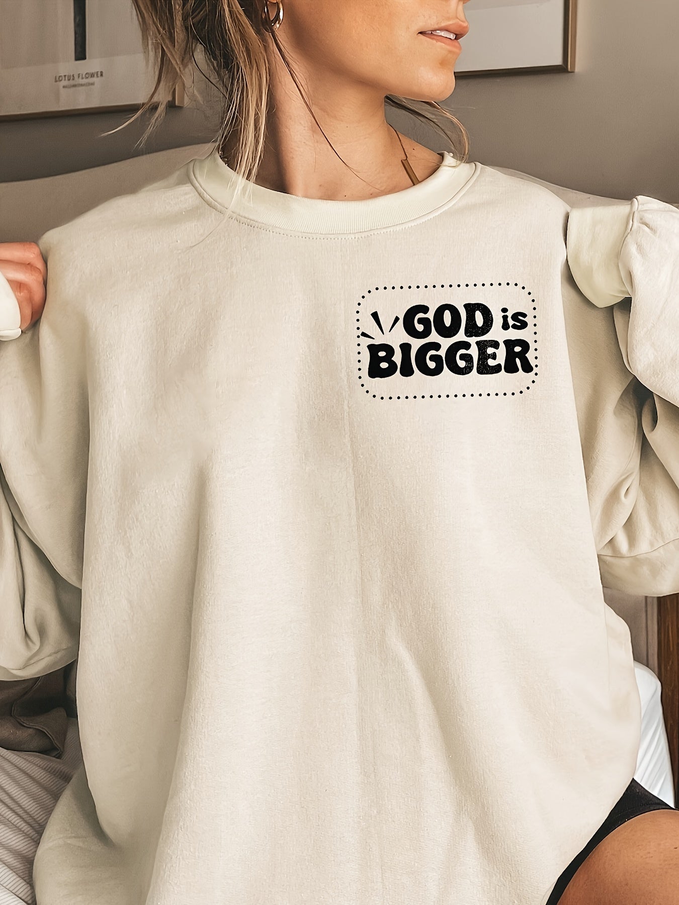 God Is Bigger Women's Christian Pullover Sweatshirt claimedbygoddesigns