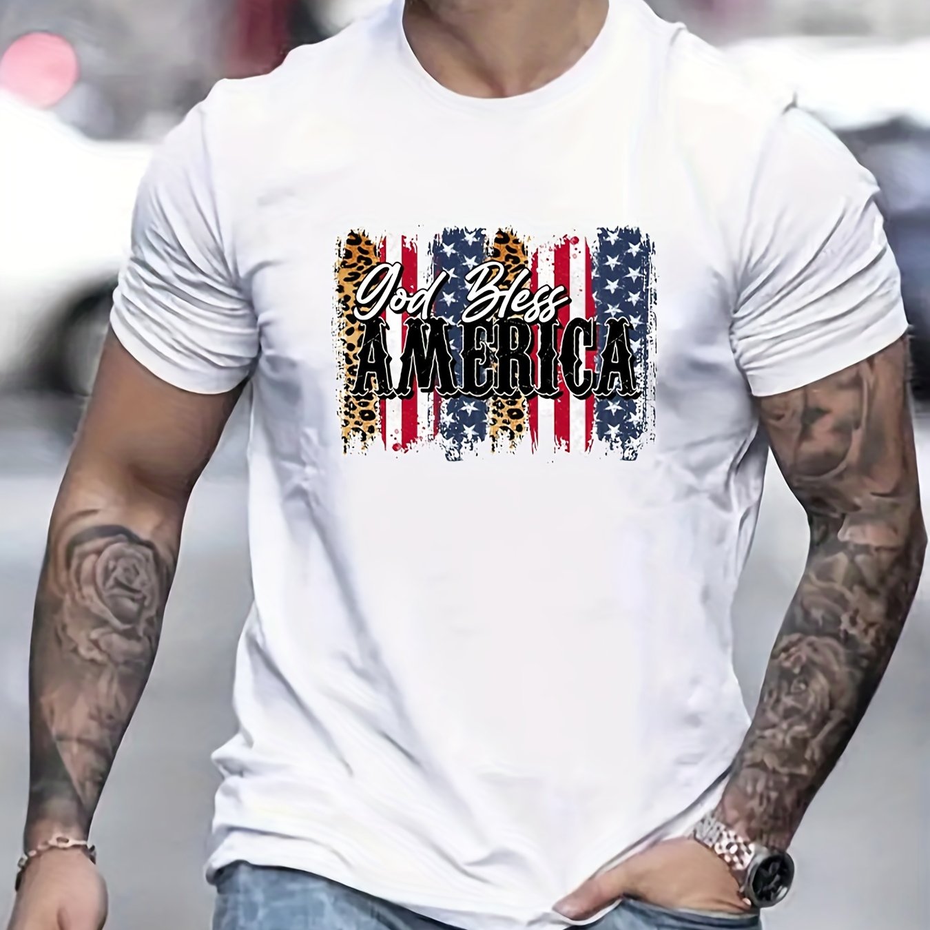 God Bless America Patriotic American Flag Men's Christian T-shirt claimedbygoddesigns