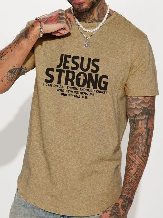 Jesus Strong Phillipians 4:13 I Can Do All Things Men's Christian T-shirt claimedbygoddesigns