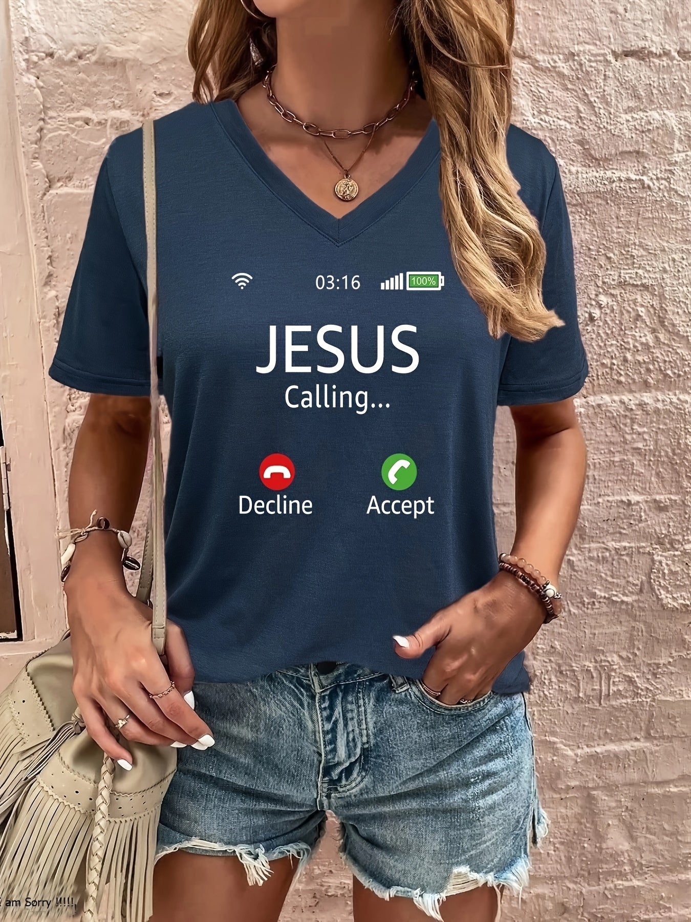 Jesus Is Calling Women's Christian V Neck T-Shirt claimedbygoddesigns