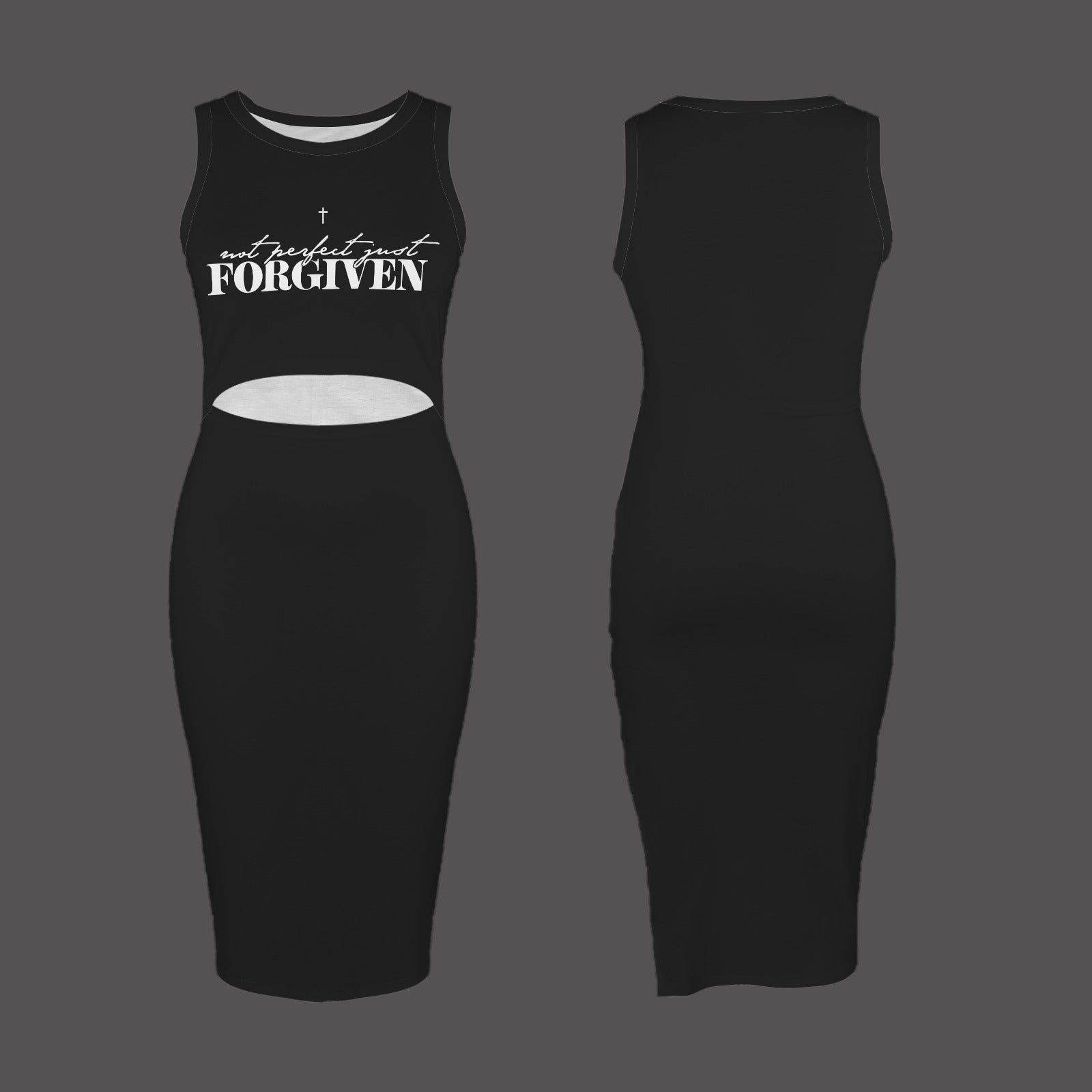 Not Perfect Just Forgiven Crew Neck Side Slit Cut Out Sleeveless Christian Bodycon Dress