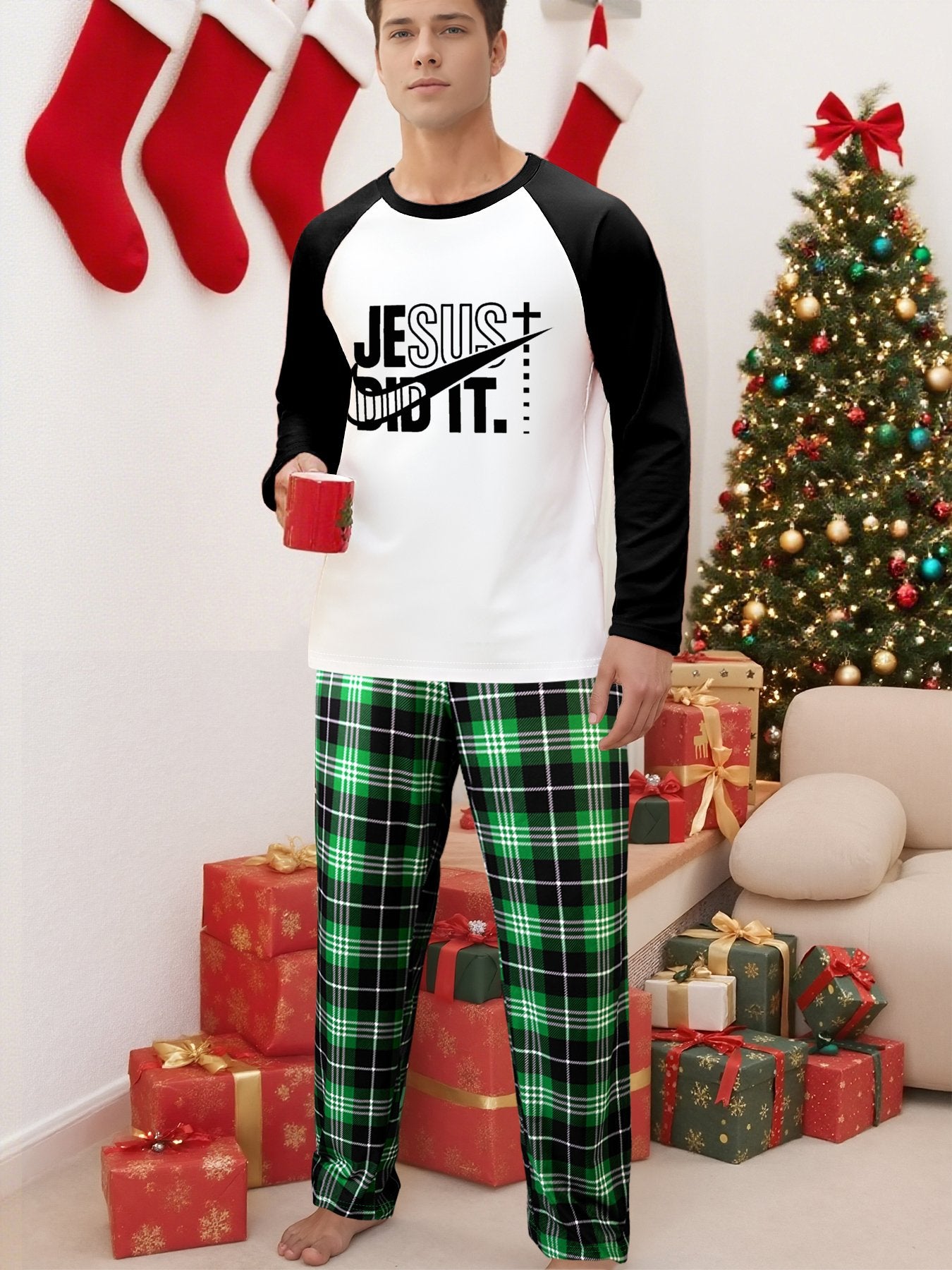 He Did It Unisex Christian Plaid Pajamas - ClaimedbyGodDesigns