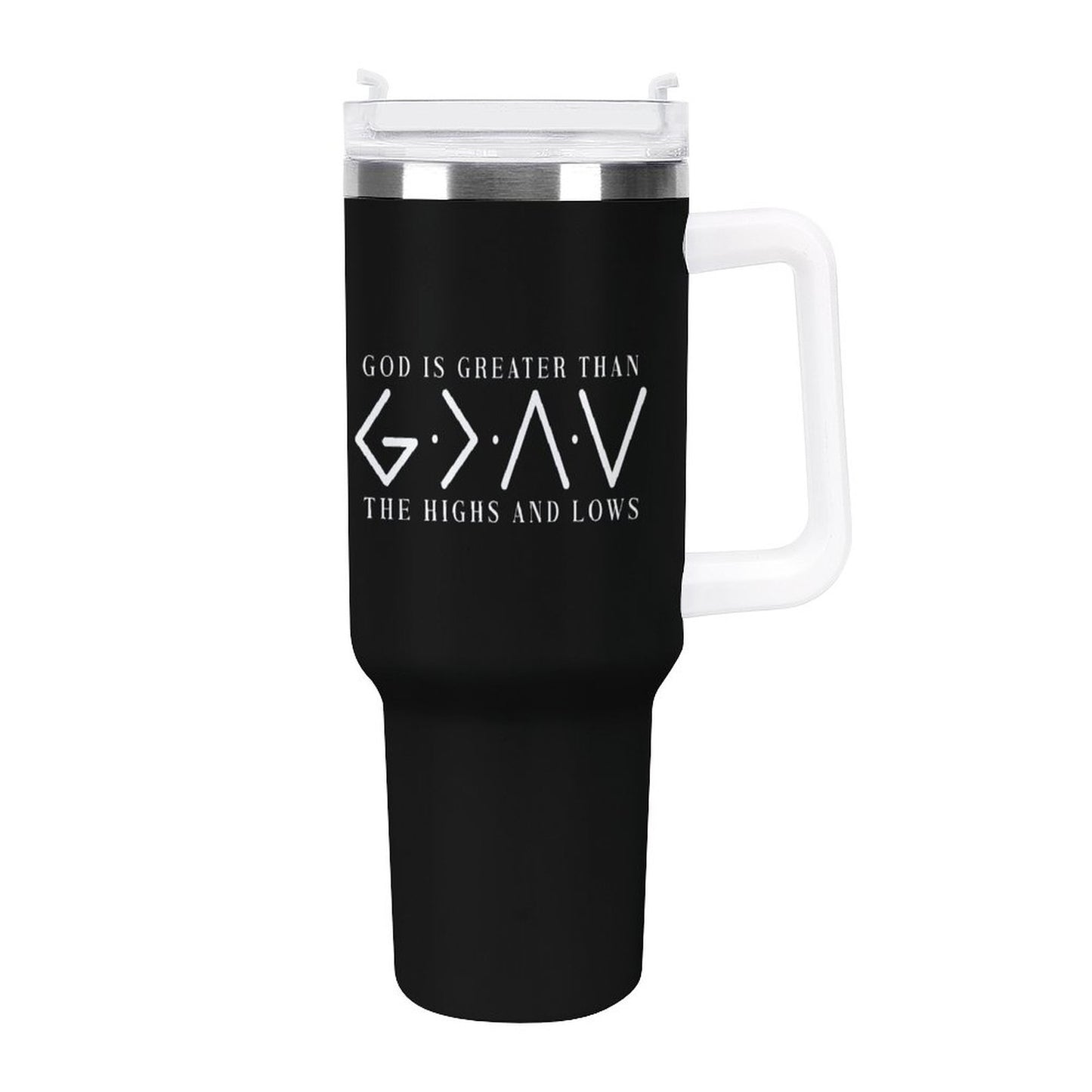 He Is Greater Christian 40oz Large Capacity Car Tumbler (double - sided print) - ClaimedbyGodDesigns