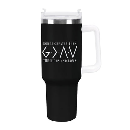 He Is Greater Christian 40oz Large Capacity Car Tumbler (double - sided print) - ClaimedbyGodDesigns