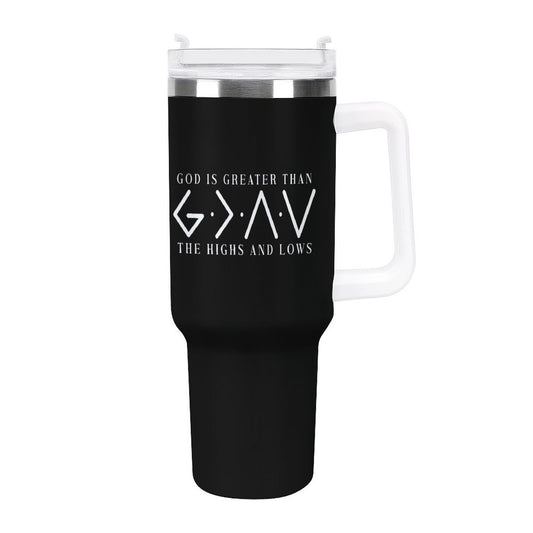 He Is Greater Christian 40oz Large Capacity Car Tumbler (double - sided print) - ClaimedbyGodDesigns