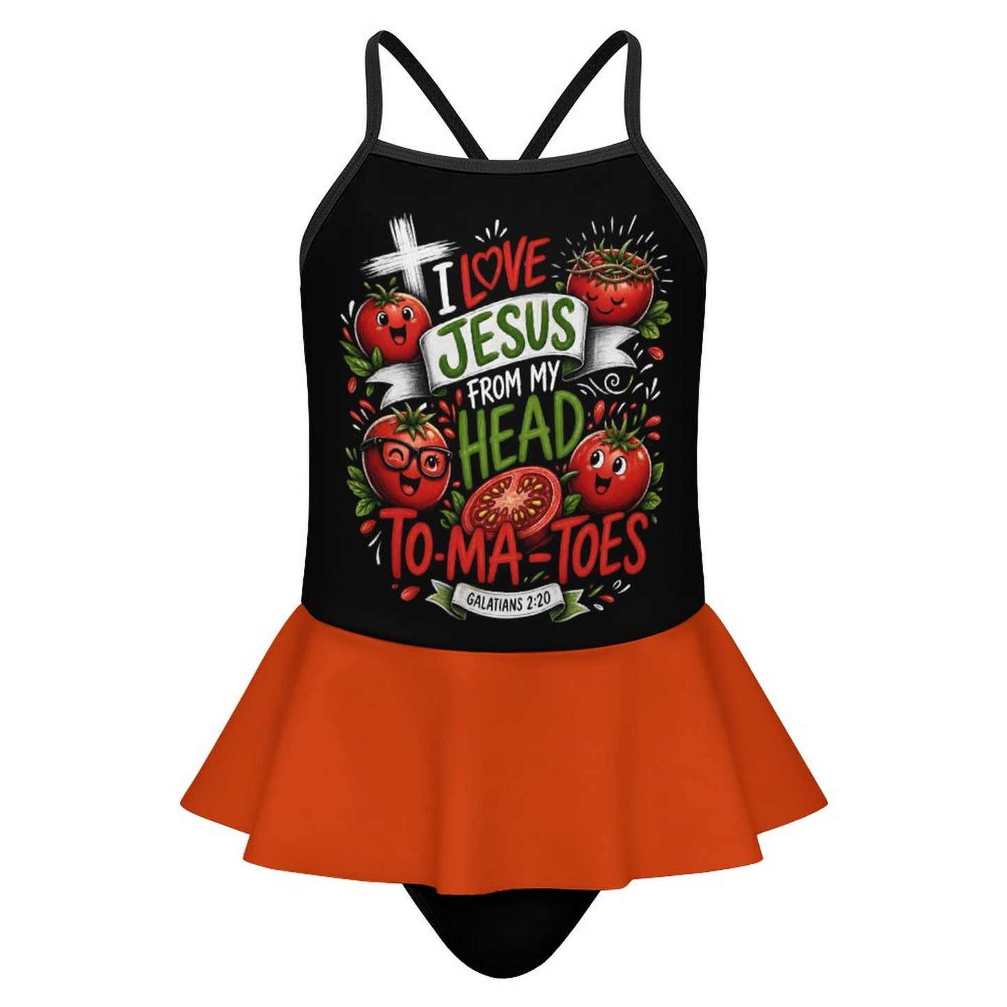 I Love Jesus From My Head To-Ma-Toes Kids One Piece Ruffle Strap Christian Swimsuit