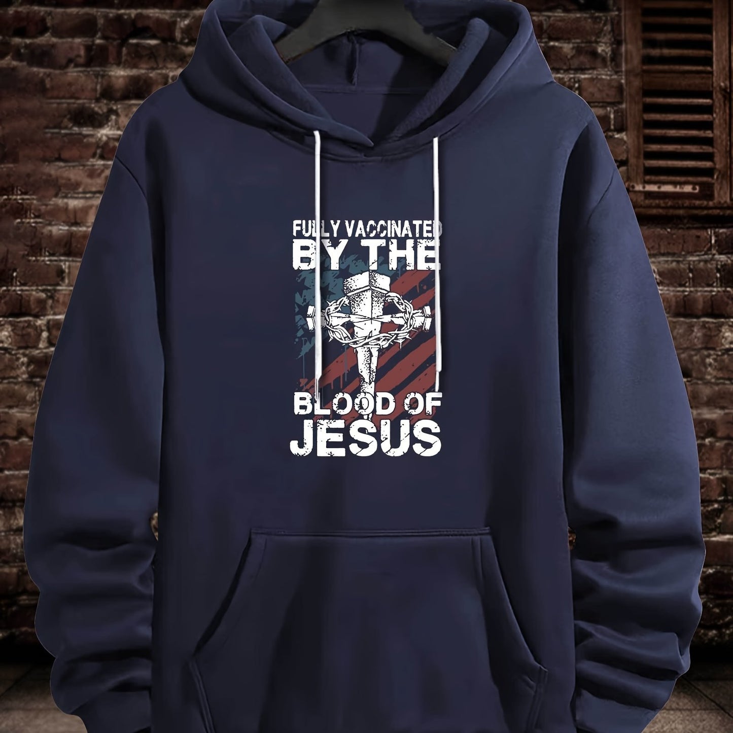 FULLY VACCINATED BY THE BLOOD OF JESUS Men's Christian Pullover Hooded Sweatshirt claimedbygoddesigns