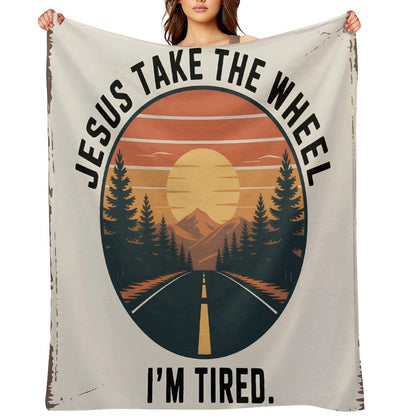 Jesus Take The Wheel Christian Flannel Throw Blanket