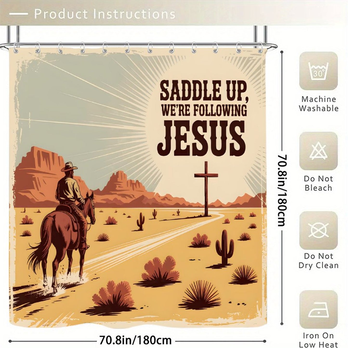 Saddle Up We're Following Jesus Christian Waterproof Shower Curtain