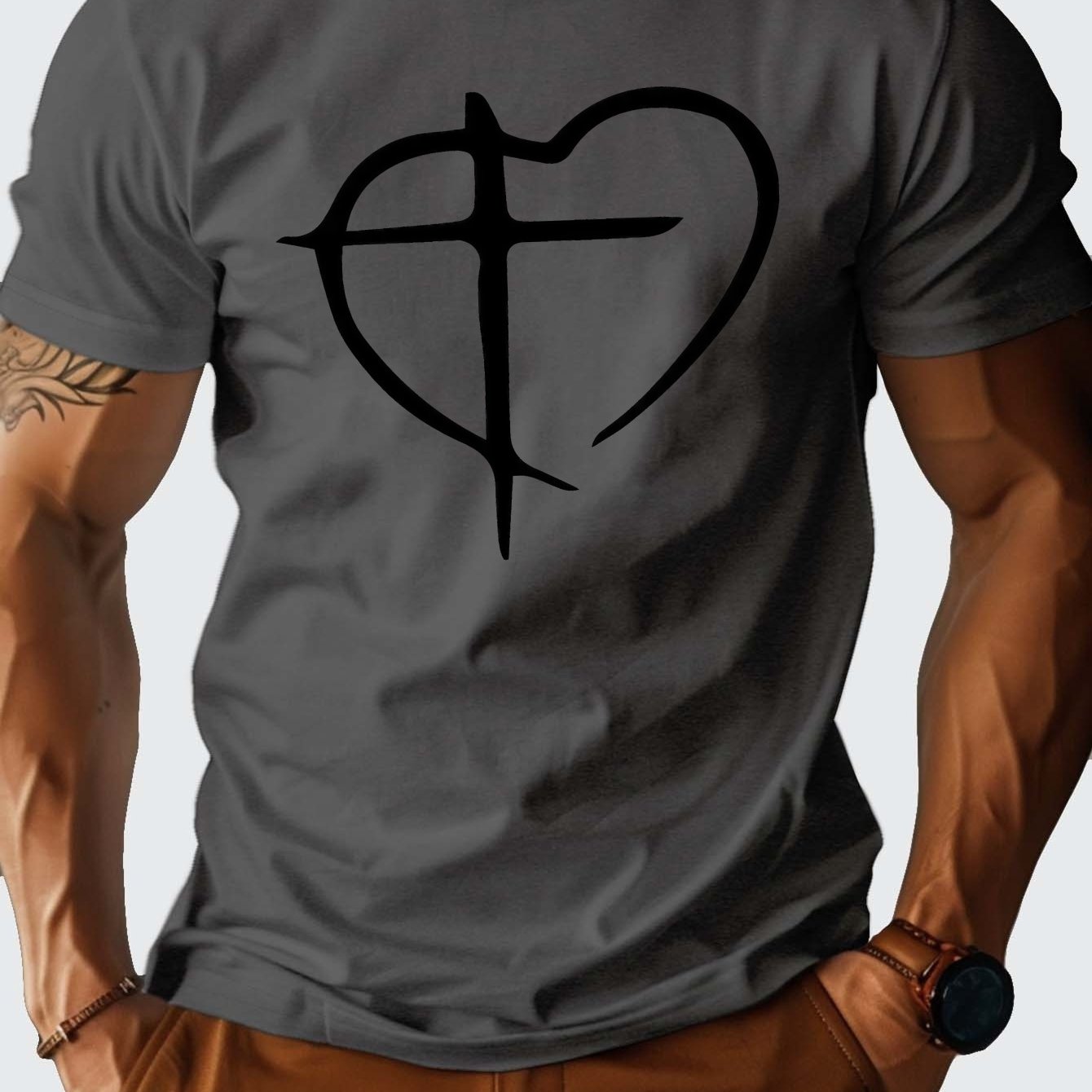 Cross in Heart Men's Christian T-shirt claimedbygoddesigns