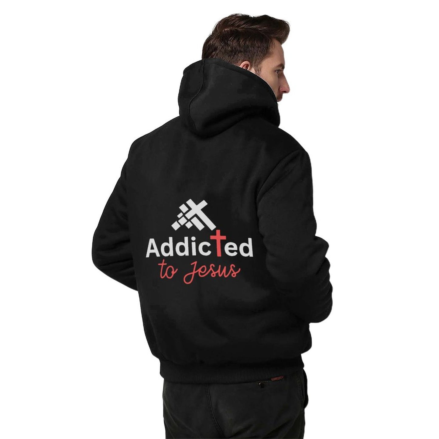 Addicted To Jesus Men’s Christian Plush Full Zip Hooded Sweatshirt SALE-Personal Design
