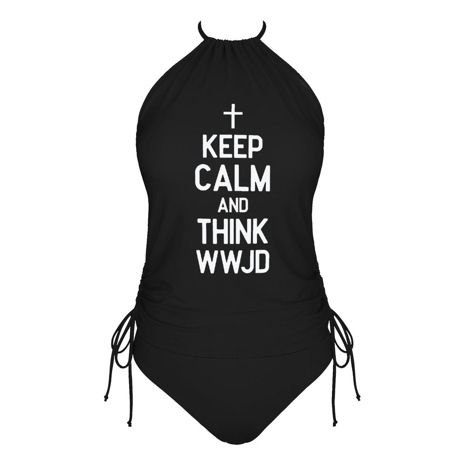 Keep Calm and Think WWJD Women's Christian Halter High Neck 2 - Piece Swimsuit Set - ClaimedbyGodDesigns