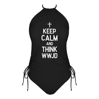 Keep Calm and Think WWJD Women's Christian Halter High Neck 2 - Piece Swimsuit Set - ClaimedbyGodDesigns