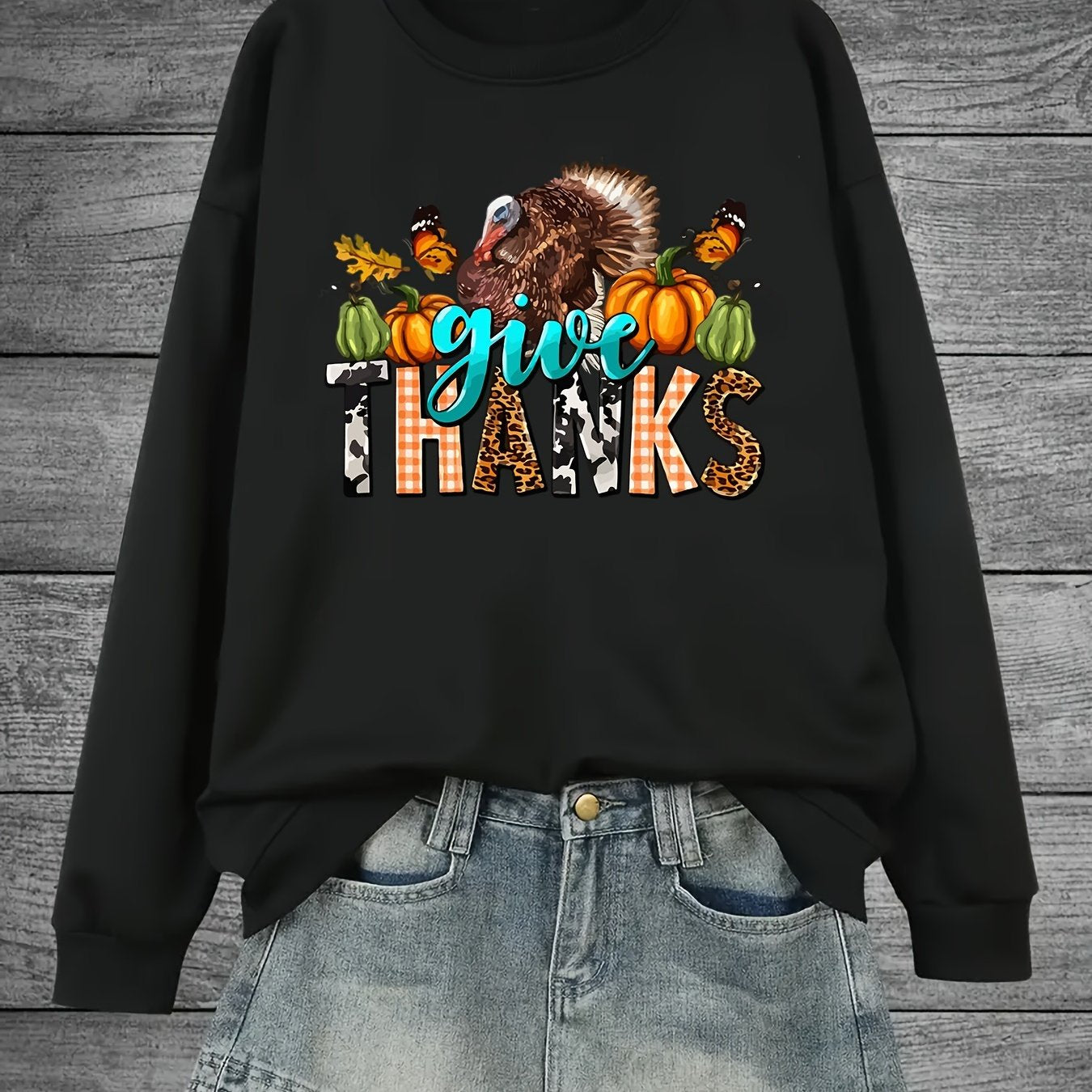 Give Thanks (Thanksgiving themed) Women's Christian Pullover Sweatshirt claimedbygoddesigns