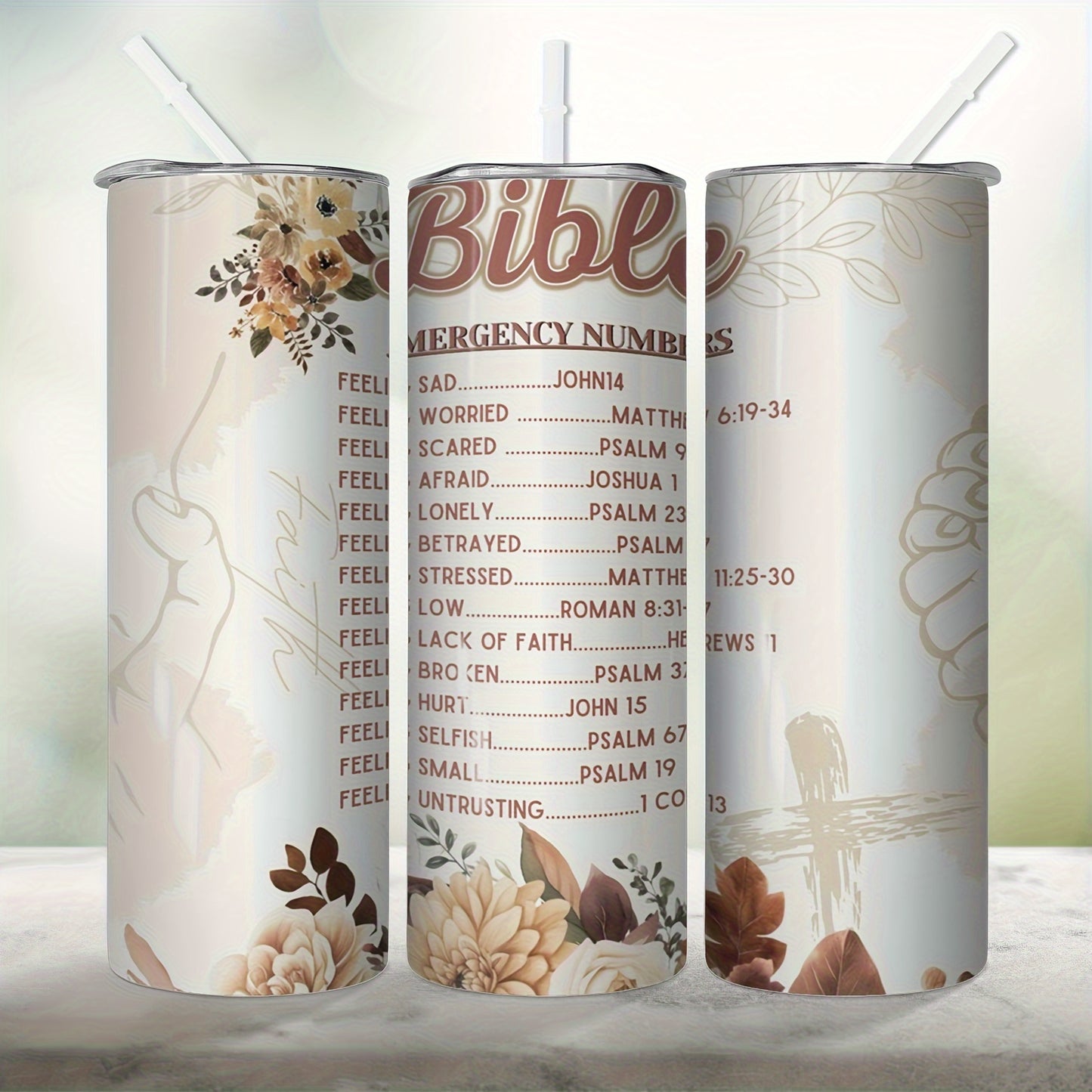 BIBLE Emergency Numbers Christian Stainless Steel Insulated Tumbler claimedbygoddesigns