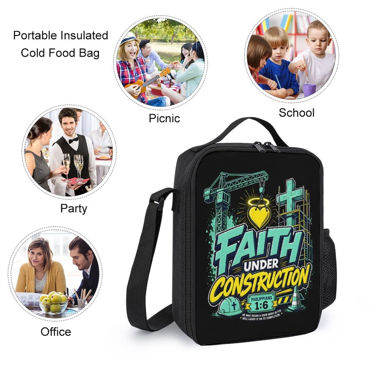 Faith Under Construction Christian 3 PCS Bag Set (Backpack, Lunch Bag and Pencil Case) - ClaimedbyGodDesigns