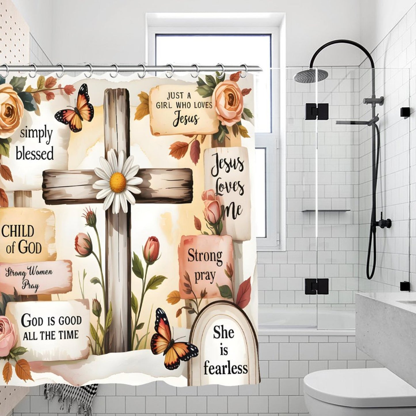 Words Of Affirmation Christian Waterproof Shower Curtain