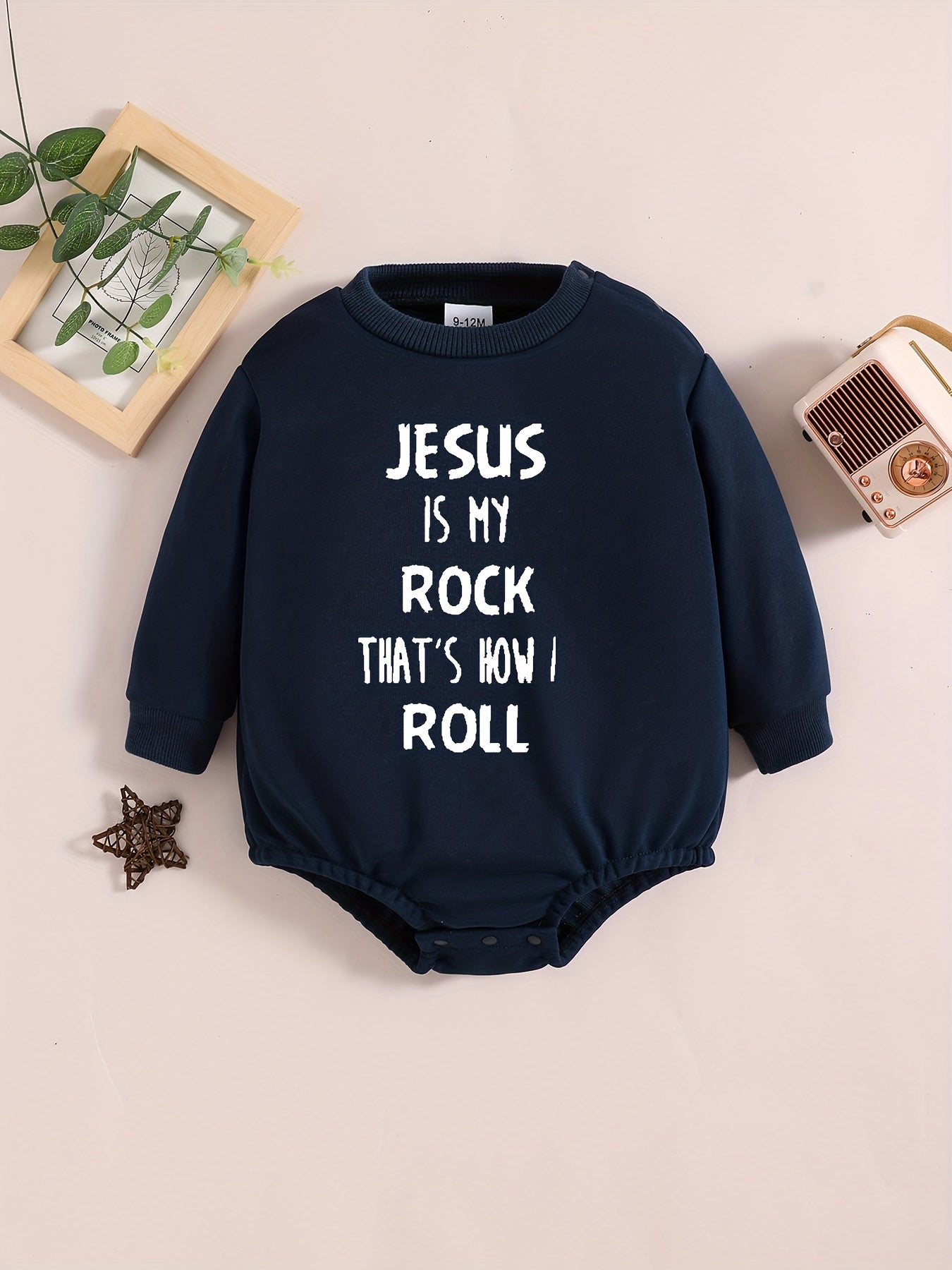 JESUS IS MY ROCK That's How I Roll Long Sleeve Christian Baby Onesie claimedbygoddesigns